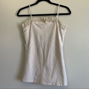 Express | Tan Stone Square Neckline Sequin Spaghetti Strap Built In Bra Cami, M